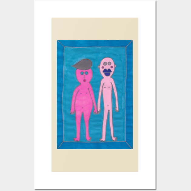 Pink Couple on Blue Wall Art by JaySnellingArt